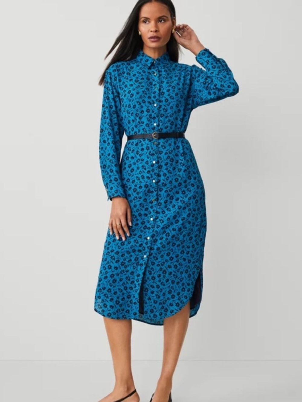Ann Taylor Floral Column Midi Dress Button front New missing belt size 0